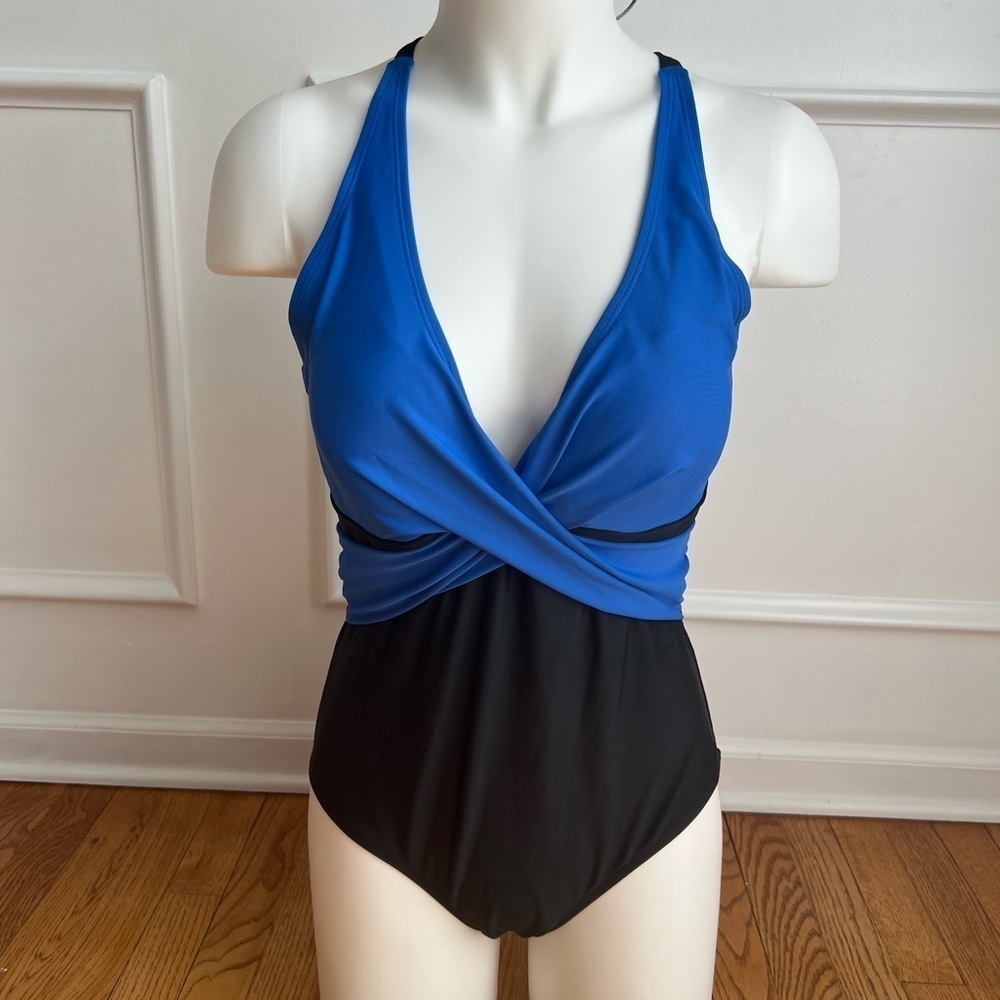 Women’s Blue and Black One Piece Swimsuit Size Large